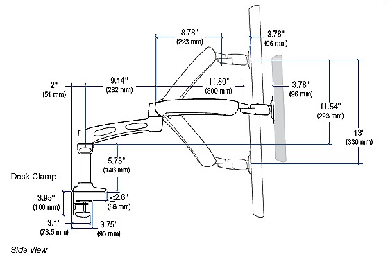 LX Dual Side by Side Mount Monitor Arm - Bolt Through Grommet Type 