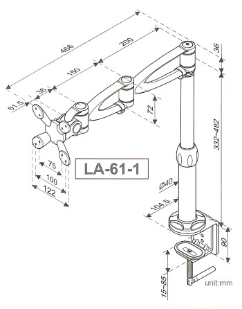 Archer LA-61-1 LCD Monitor Arm - Clamp On