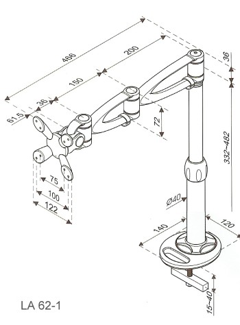 Archer LA-62-1 LCD Monitor Arm - Bolt Through Grommet Type