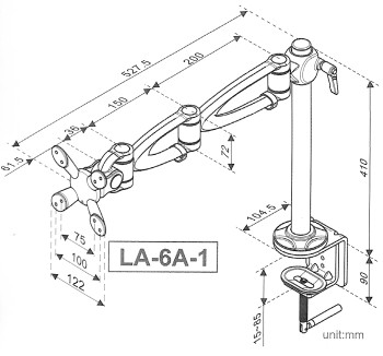Archer LA-6A-1 LCD Monitor Arm - Clamp On